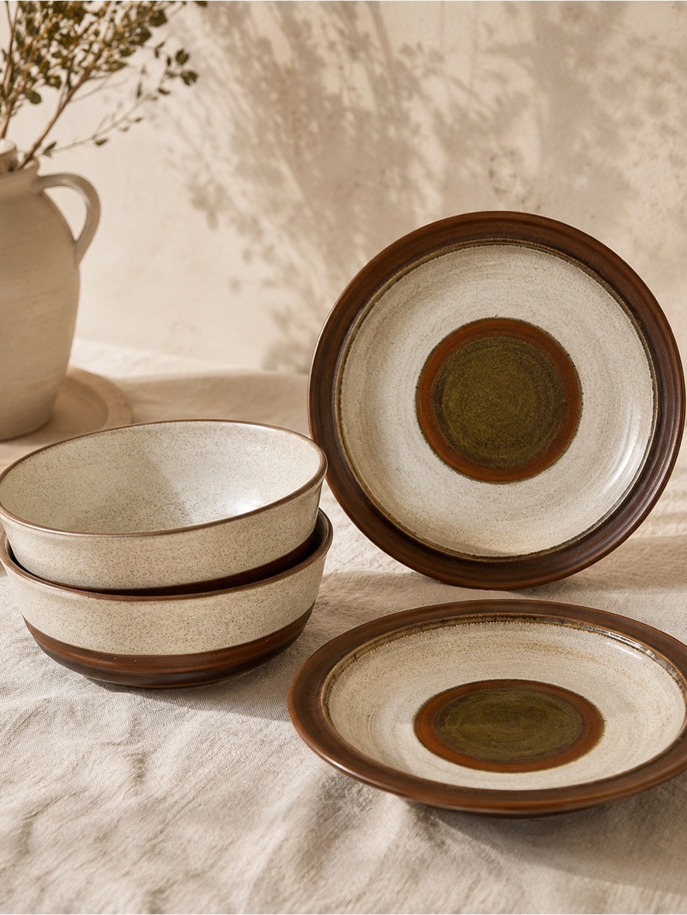 Vintage Denby England Stoneware Set of 2 Bowls + 2 Side/Salad Plates